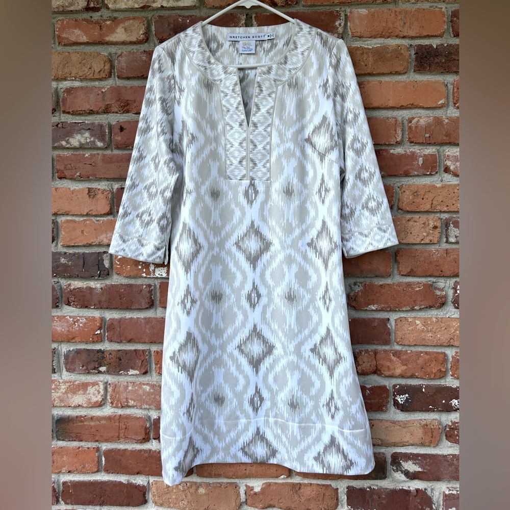 Gretchen Scott Designs White and Taupe Ikat Tunic Dress